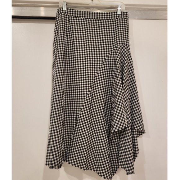 Zara Woven Gingham Check Asymmetric Hem Skirt - Picture 1 of 6